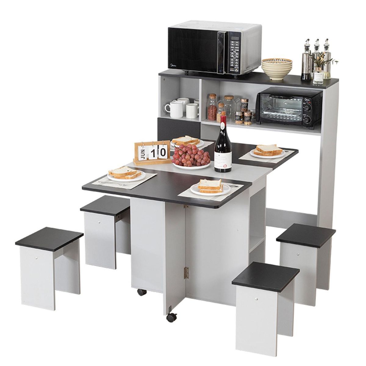 PERFECT SEAT - Juego de Comedor 4 Sillas Mesa Rectangular 75x76x120 cm Gris/Negro