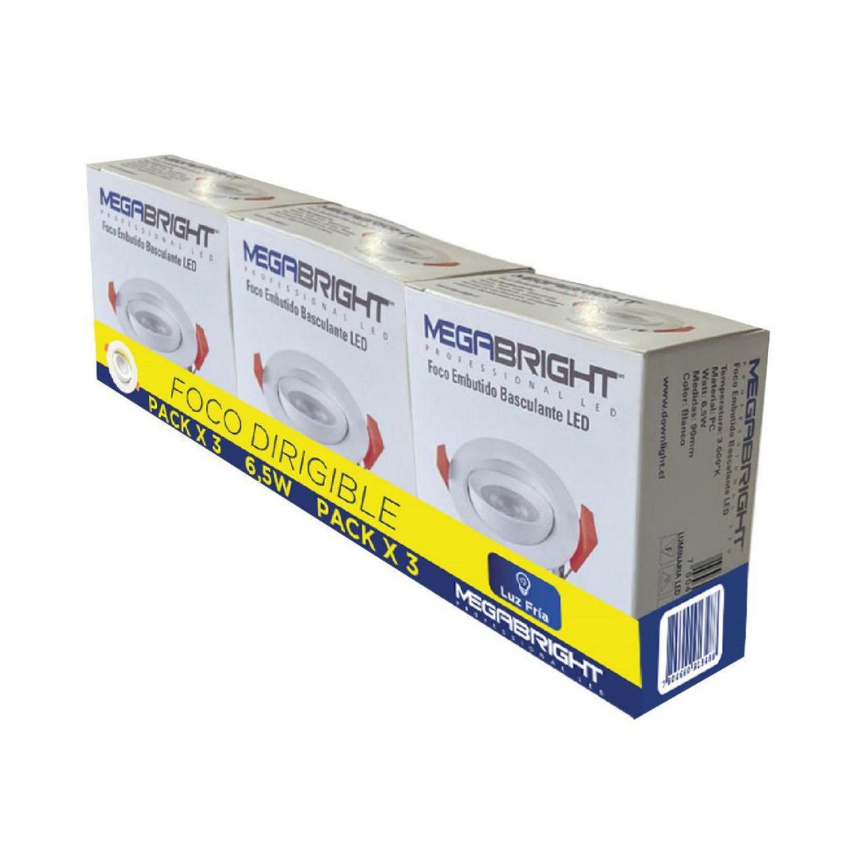 MEGABRIGHT - Pack 3 focos dirigibles led 6,5w 3000K 90x42mm