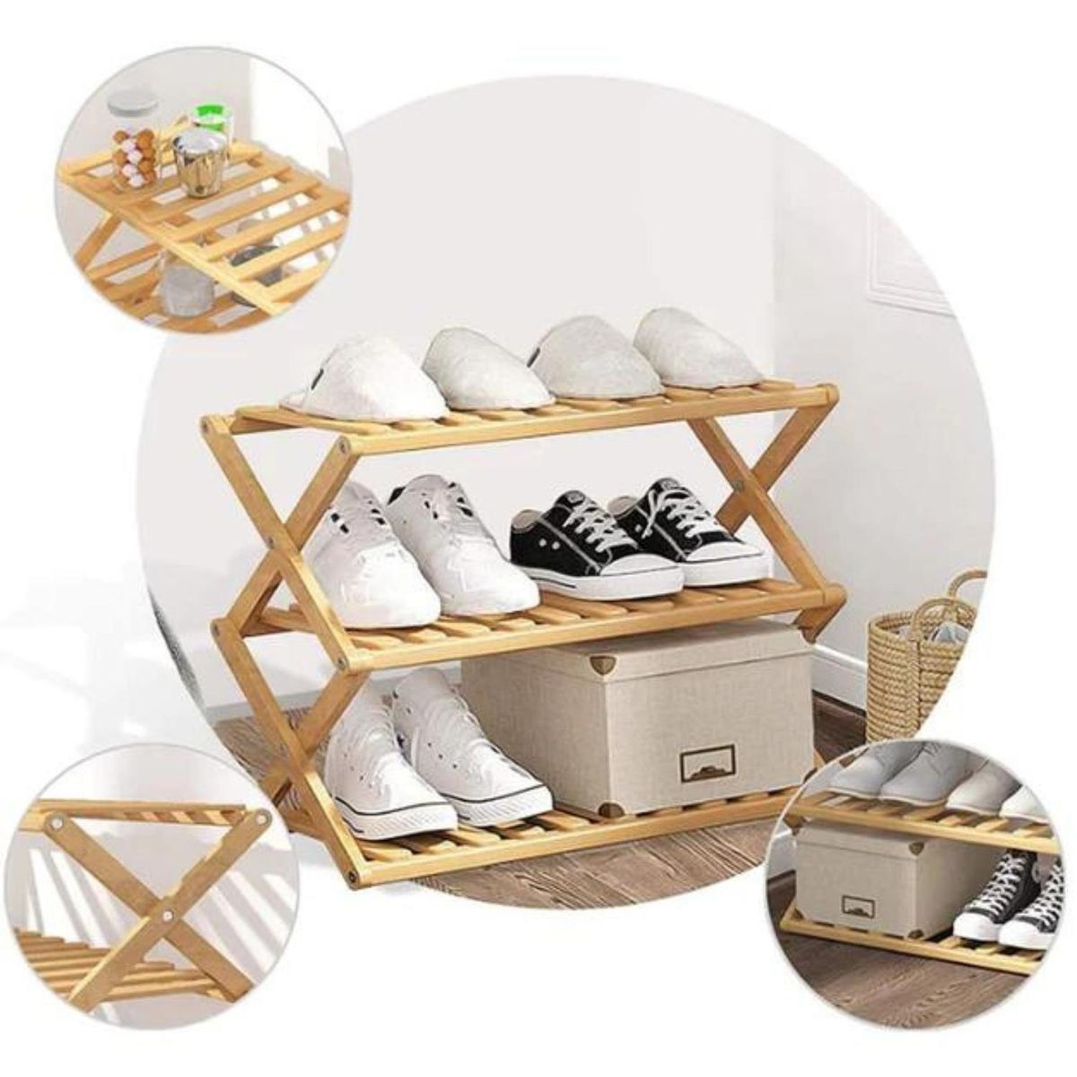 IMPORTADORA USA - Zapatera Plegable Madera 3 Nivel(es) 100x46x25 cm Café