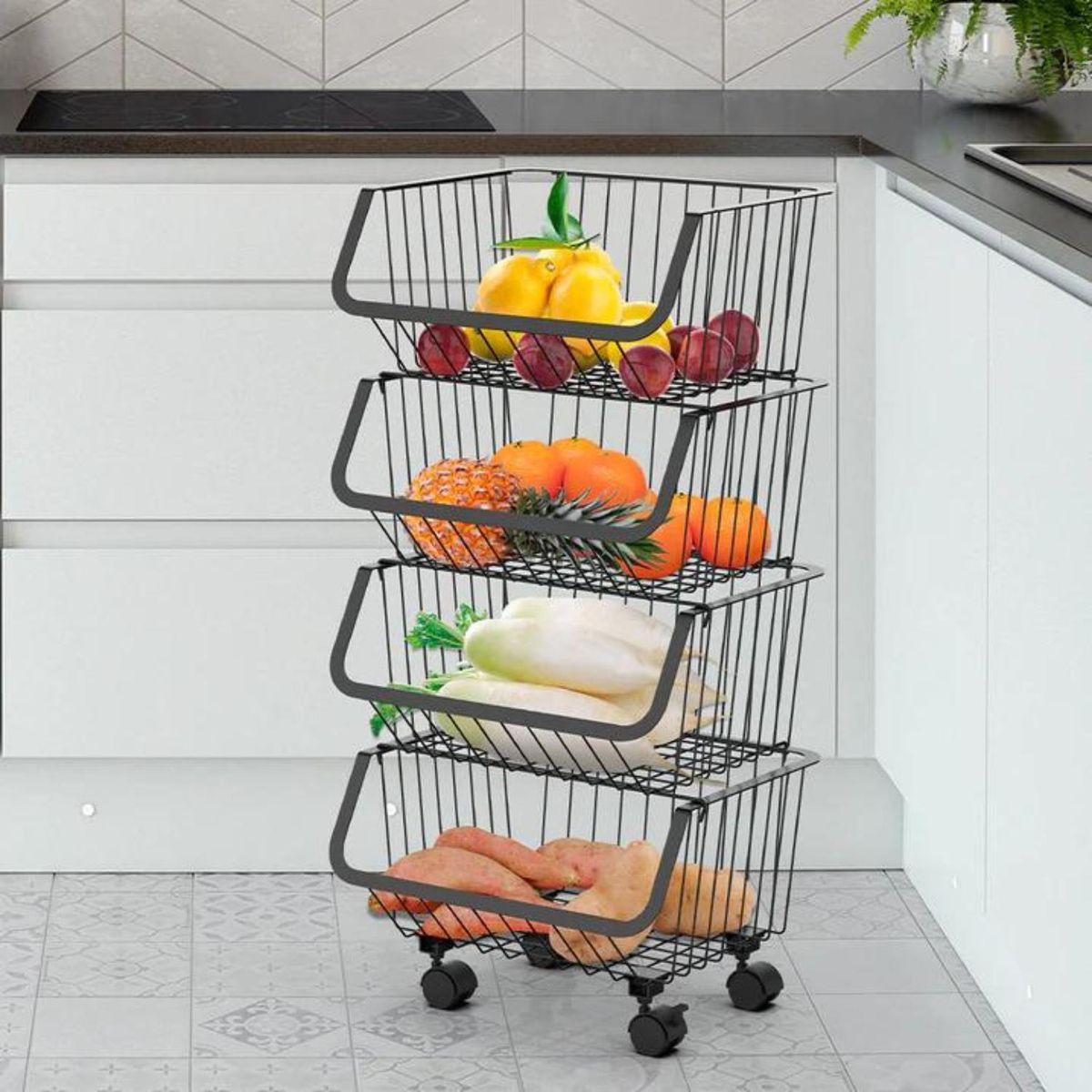 IMPORTADORA USA - Organizador cocina metal 4 niveles con ruedas 90x36x42 cm