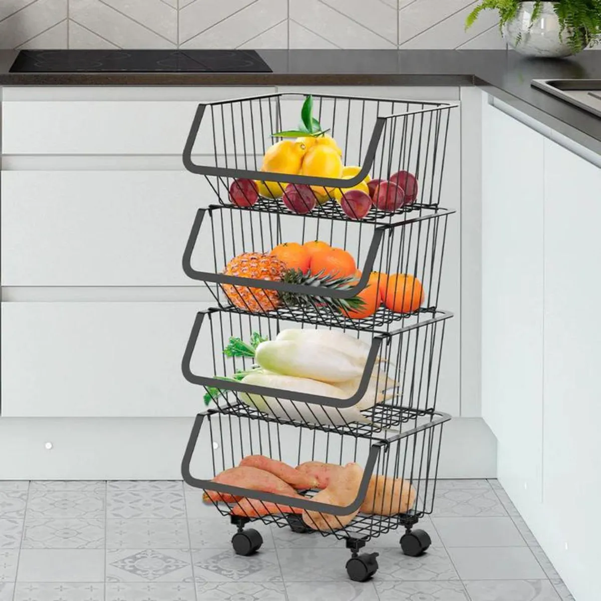 IMPORTADORA USA - Organizador cocina metal 4 niveles con ruedas 90x36x42 cm