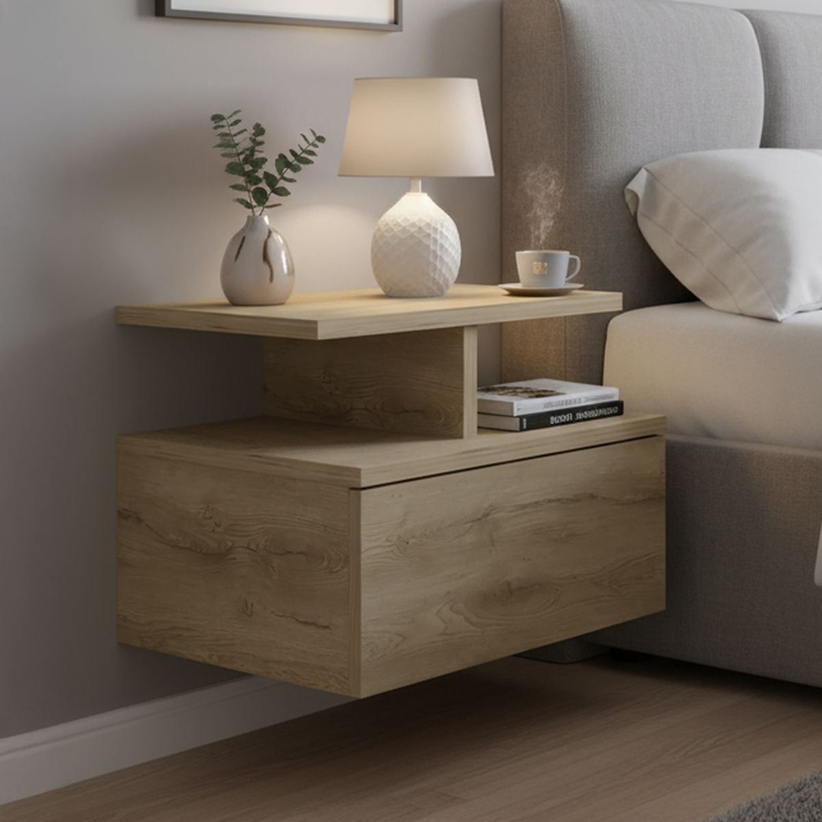 TUHOME - Velador 1 Cajón(es) Dreams 35.6x29.5x33.6 cm Macadamia