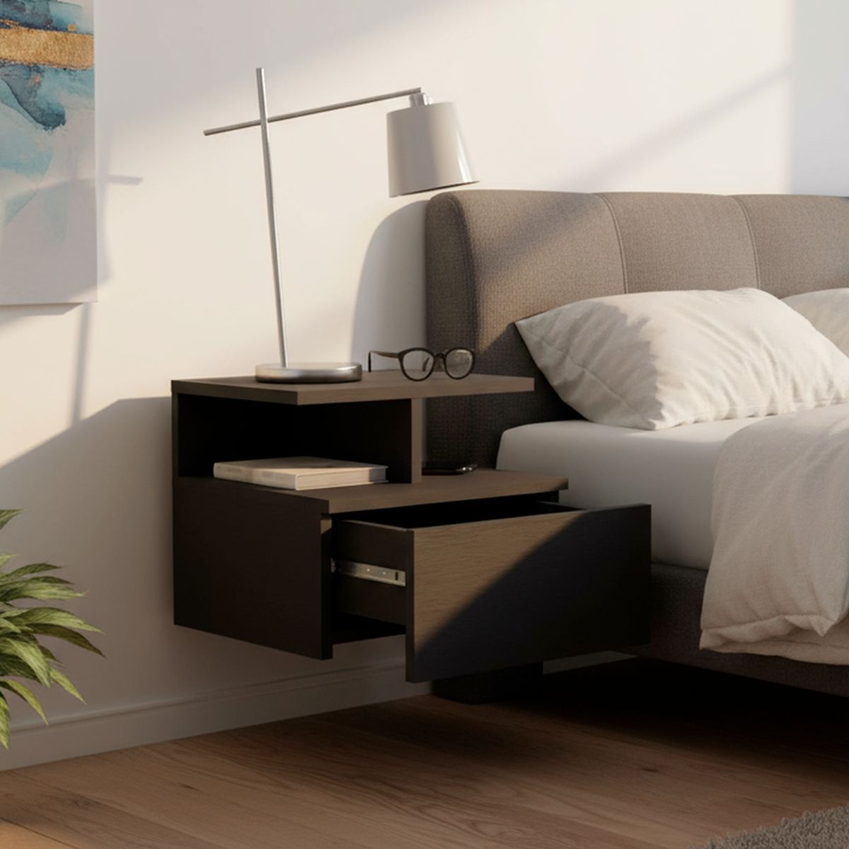 TUHOME - Velador 1 Cajón(es) Dreams 35.6x29.5x33.6 cm Wengue