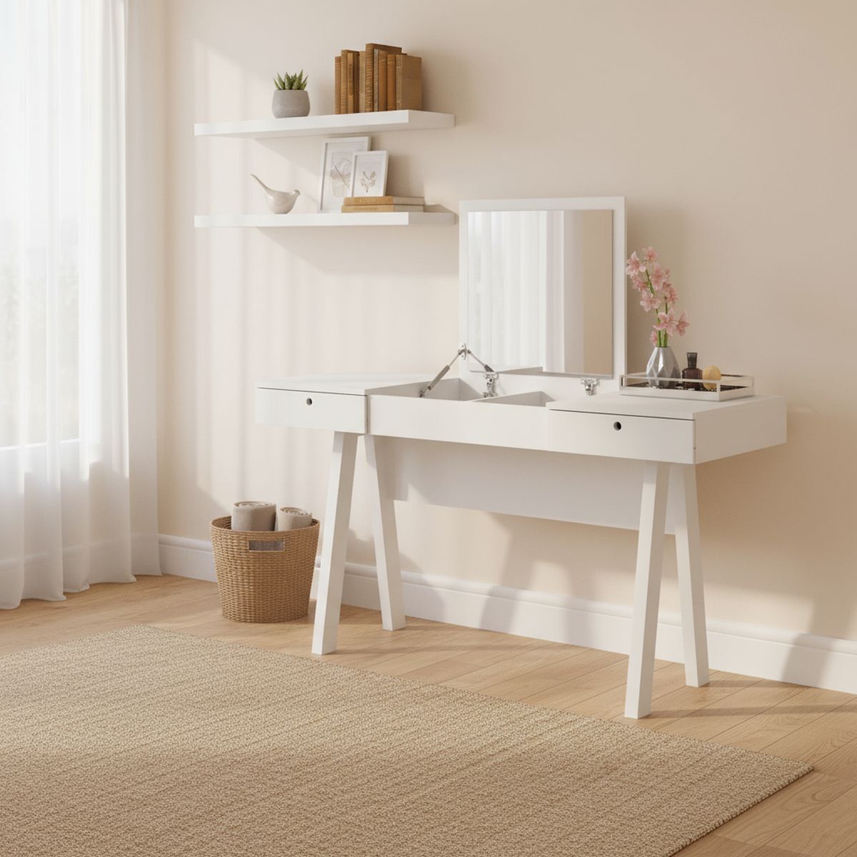 TECNOMOBILI - Tocador 2 Cajón 131,5x75,5x52 cm Blanco