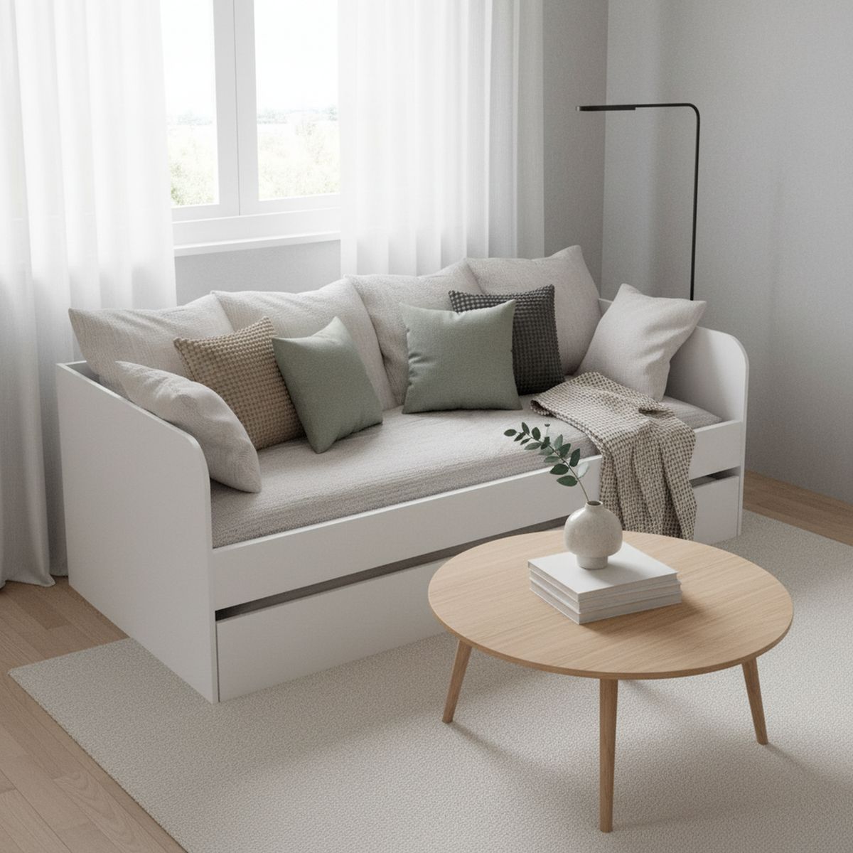 TECNOMOBILI - Sofá Cama Blanco 193x95,2x68 cm sin Colchón