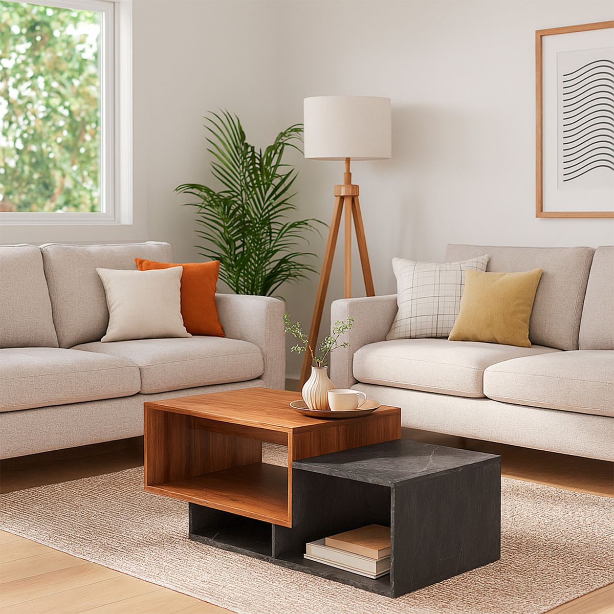 TECNOMOBILI - Mesa de centro almendra/mármol lunar 45x110x54 cm