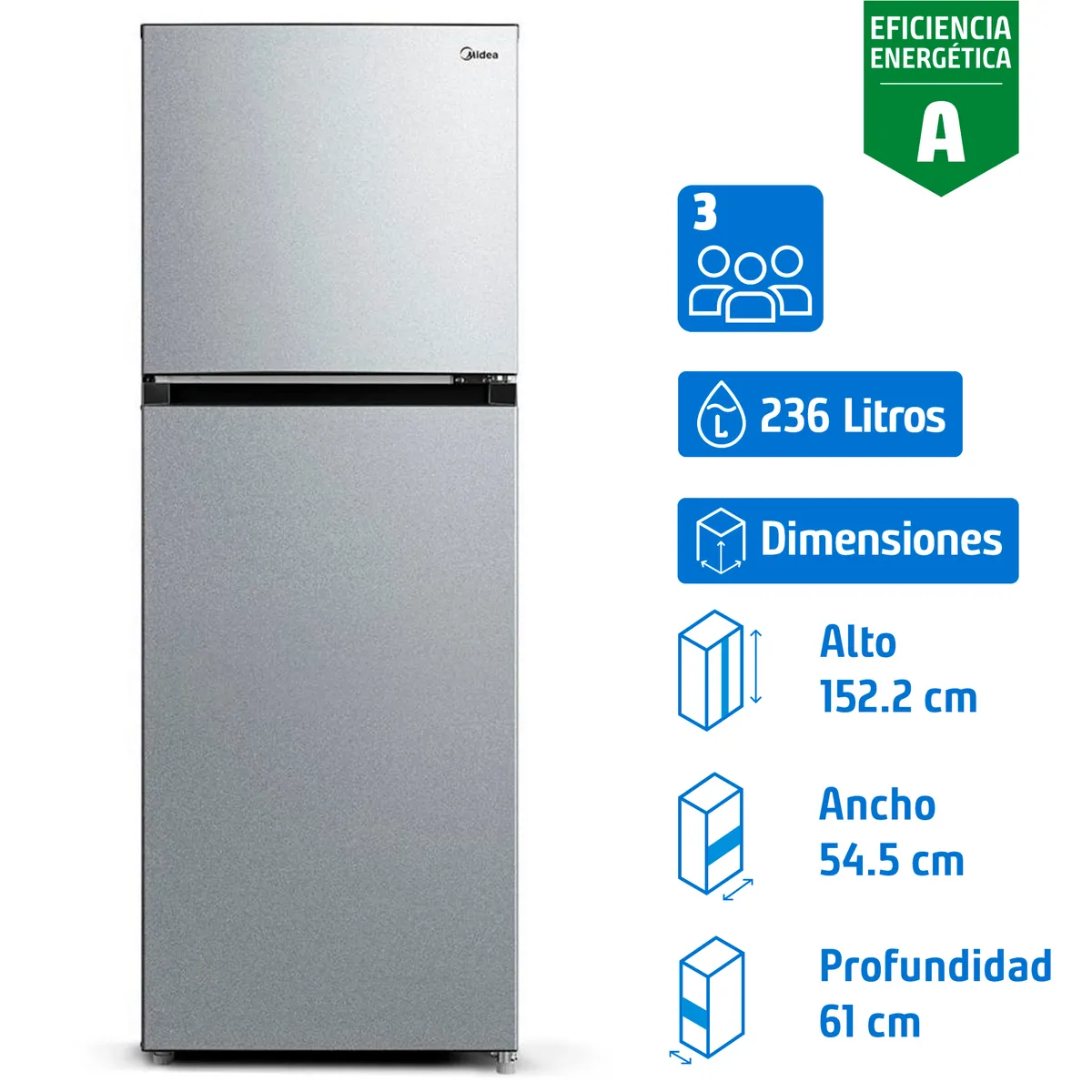 MIDEA - Refrigerador Top Freezer No Frost 236 Litros Silver MDRT346MTF50