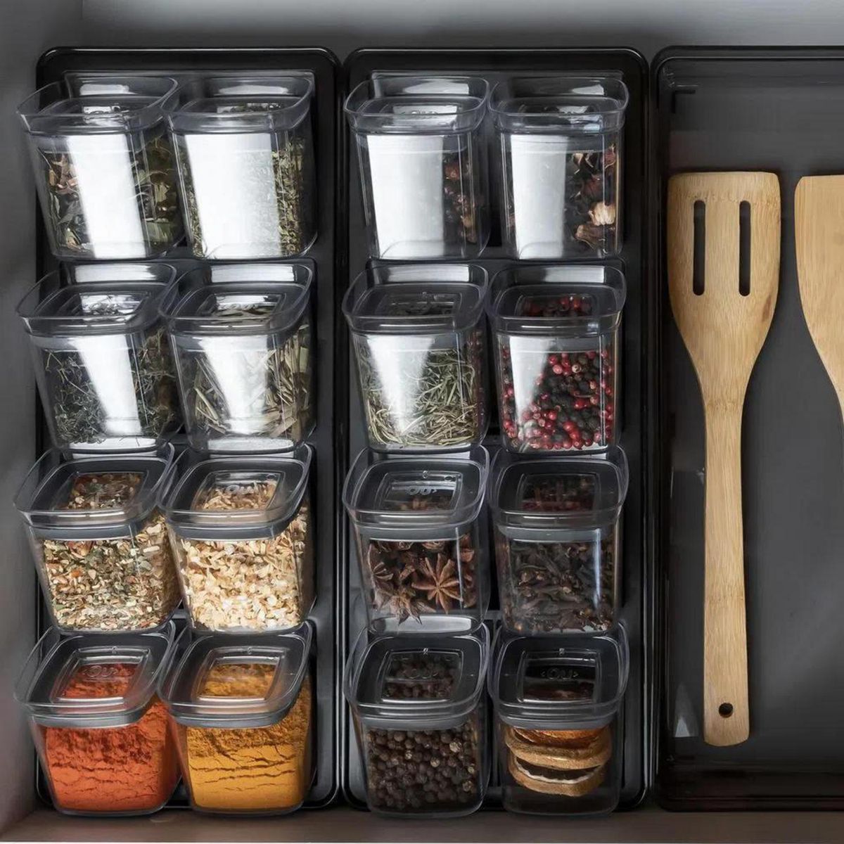 OU - Especieros Herméticos Ou Block Cajón 9 Piezas 150 ml Negro