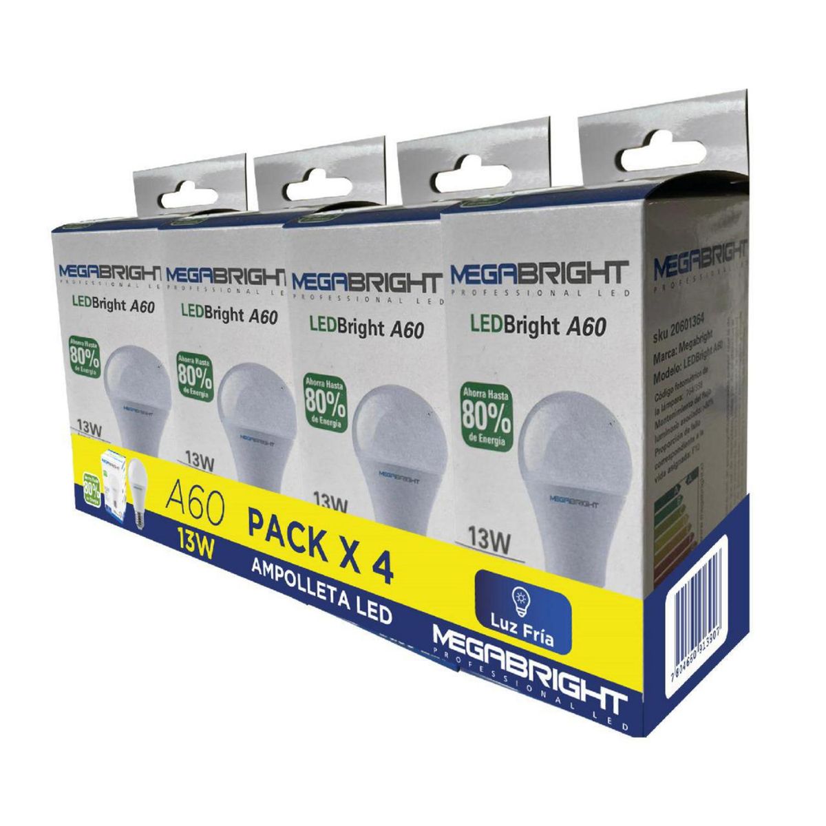 MEGABRIGHT - Pack 4 Ampolletas Led Clásicas 13 W E27 1050 lm Luz Fría