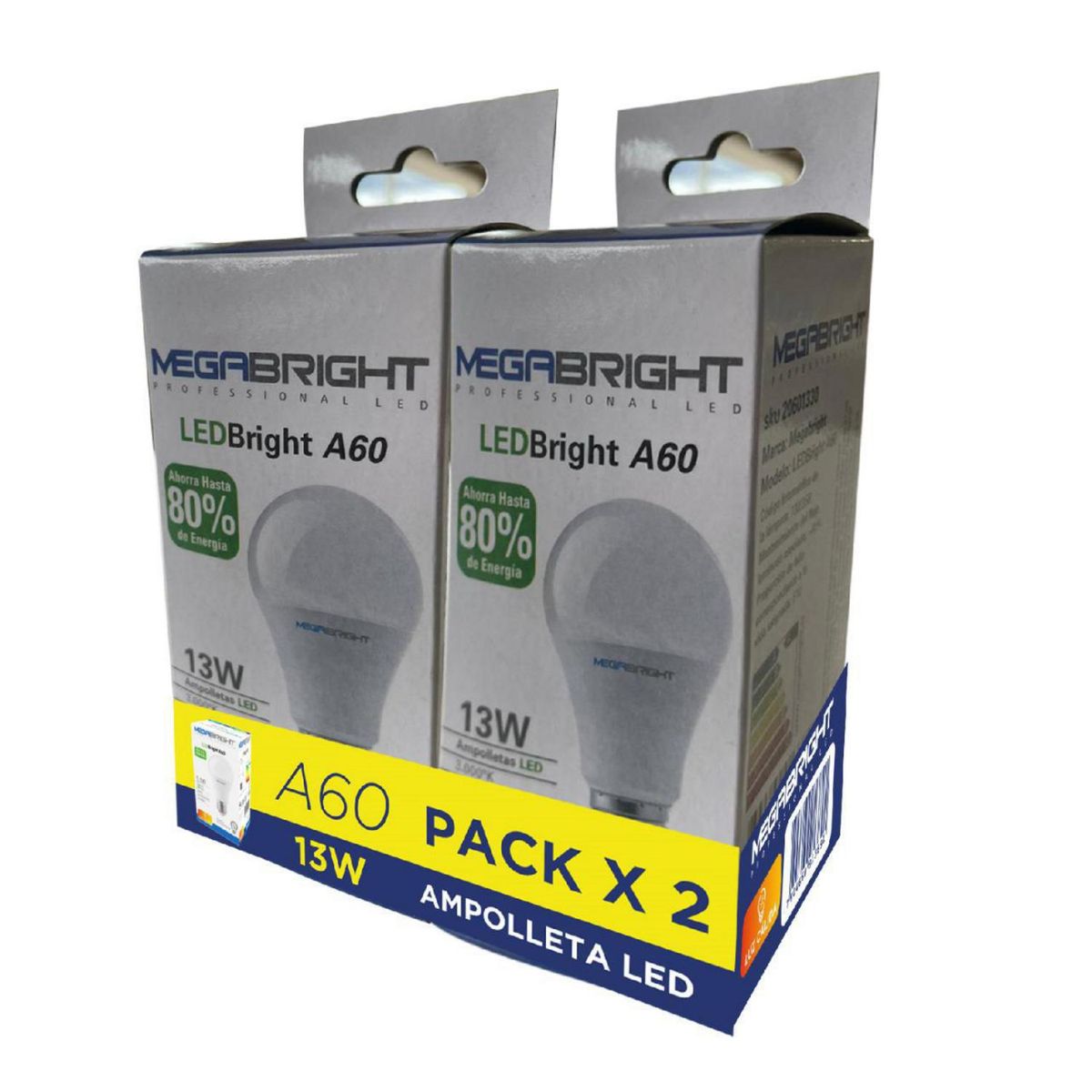 MEGABRIGHT - Pack 2 Ampolletas Led Clásicas 13 W E27 1050 lm Luz Cálida