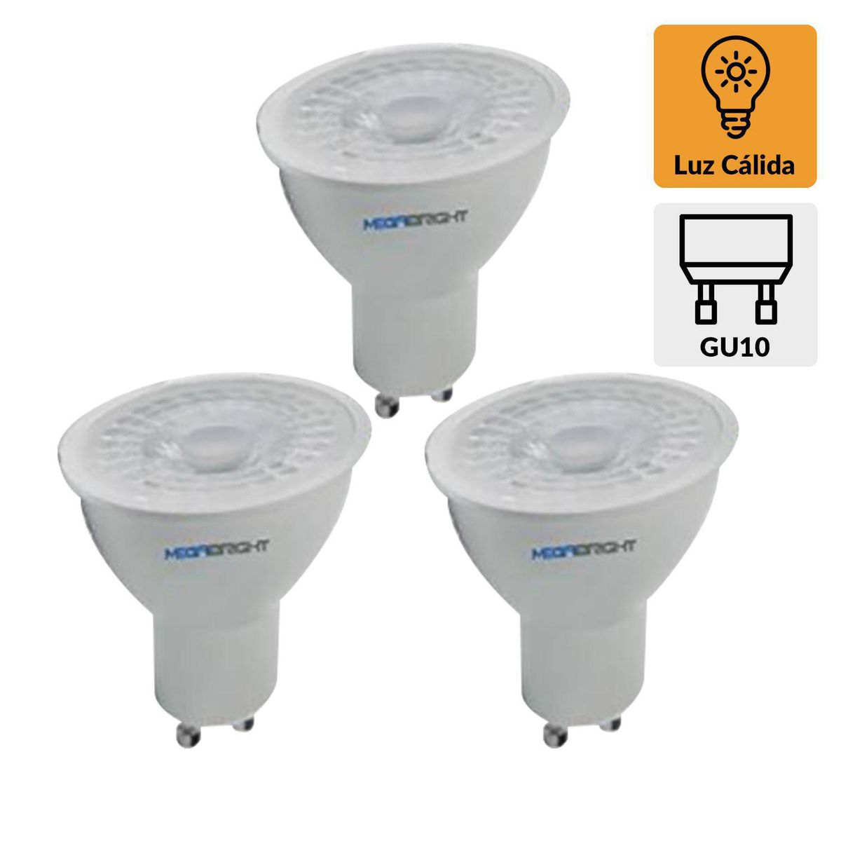 MEGABRIGHT - Pack 3 Ampolletas Led PAR16 5.5 W 430 lm Luz Cálida