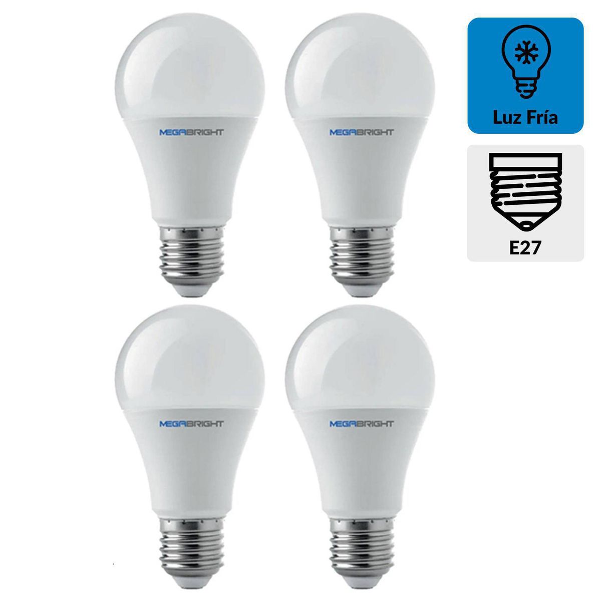 MEGABRIGHT - Pack 4 Ampolletas Led Clásicas 7 W E27 560 lm Luz Fría