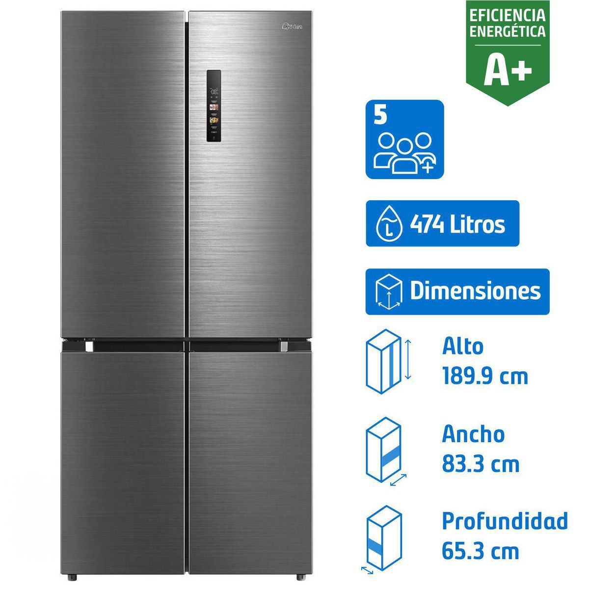 MIDEA - Refrigerador Side by Side No Frost 474 Litros Silver MDRM691MTE46
