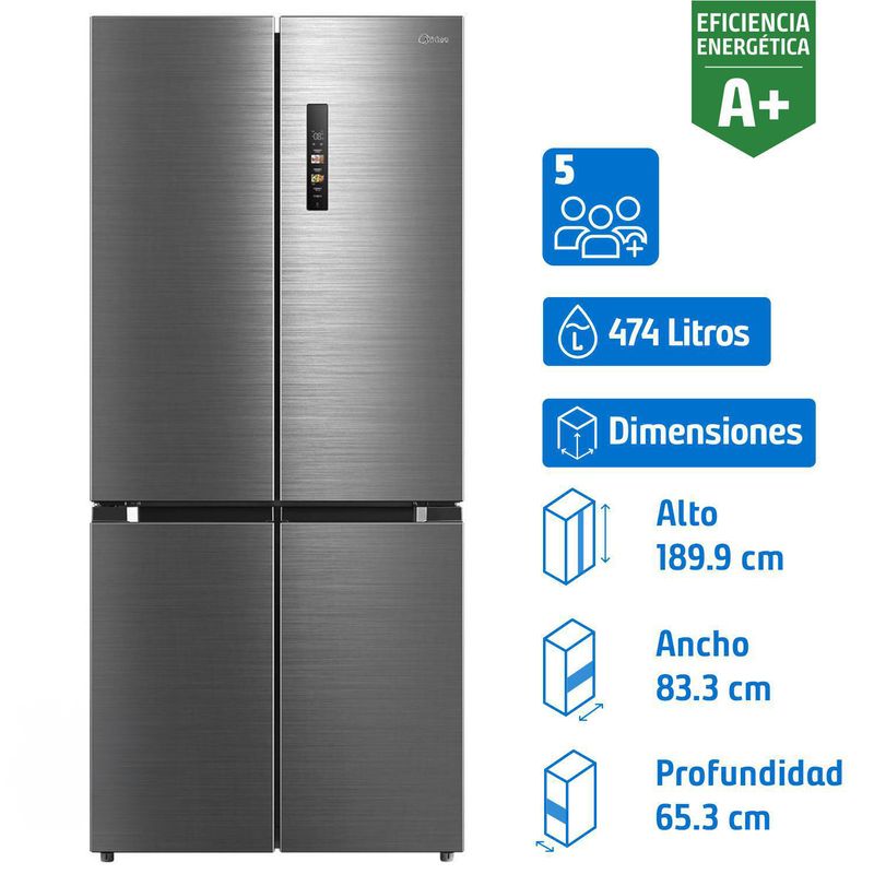 MIDEA - Refrigerador 4 Puertas Side by Side No Frost 474 Litros Silver MDRM691MTE46