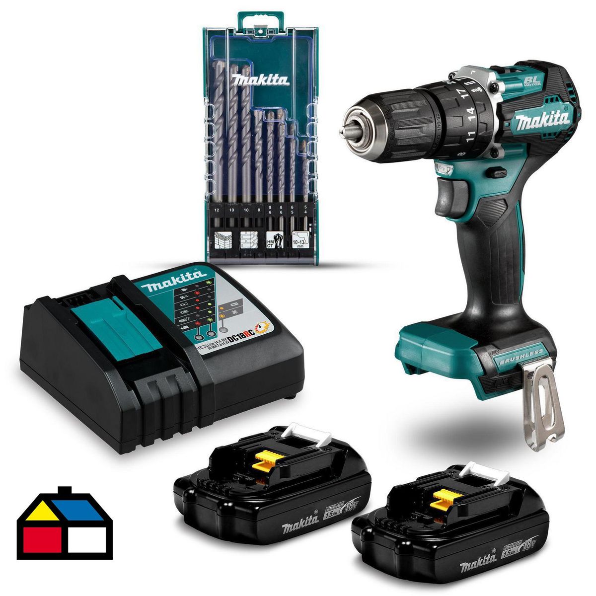 MAKITA - Taladro Inalámbrico Percutor 13 mm 18 V/2 Baterías/12 Accesorios