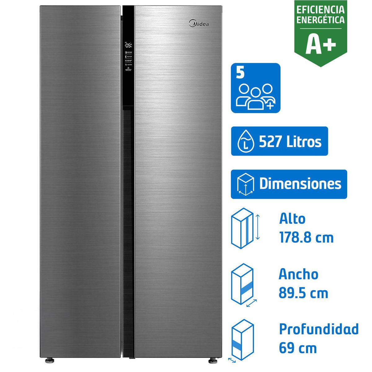 MIDEA - Refrigerador 2 Puertas Side by Side No Frost 527 Litros Silver MDRS710FGE46