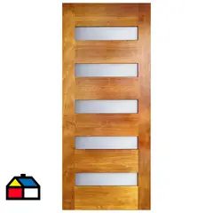 HOLZTEK - Puerta Exterior Madera pino radiata 80x200 cm 5 Vidrios Castaño Castaño