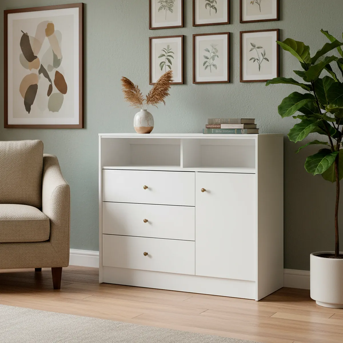 CIC - Cómoda 1 Puerta 3 Cajón(es) Kids 120x90x50 cm Blanco