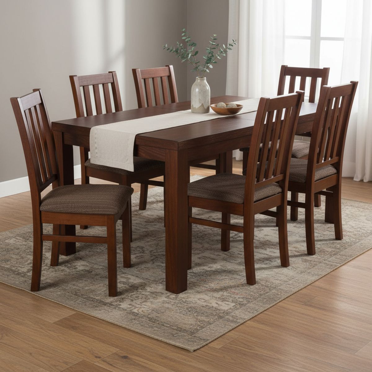 CIC - Juego de Comedor Ñuble 6 Sillas Mesa Rectangular 67x99x160 cm Café