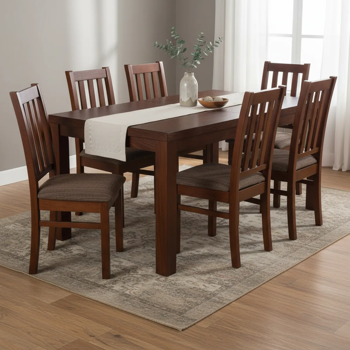 CIC - Juego de Comedor Ñuble 6 Sillas Mesa Rectangular 67x99x160 cm Café