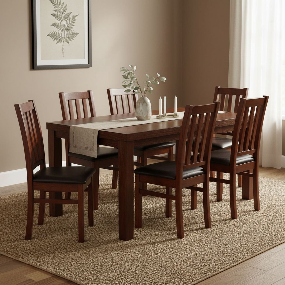 CIC - Juego de Comedor Ñuble 6 Sillas Mesa Rectangular 67x99x160 cm Café