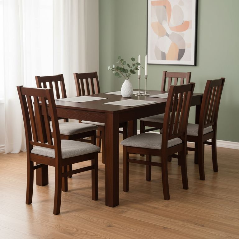 CIC Juego de Comedor Ñuble 6 Sillas Mesa Rectangular 67x99x160 cm Café