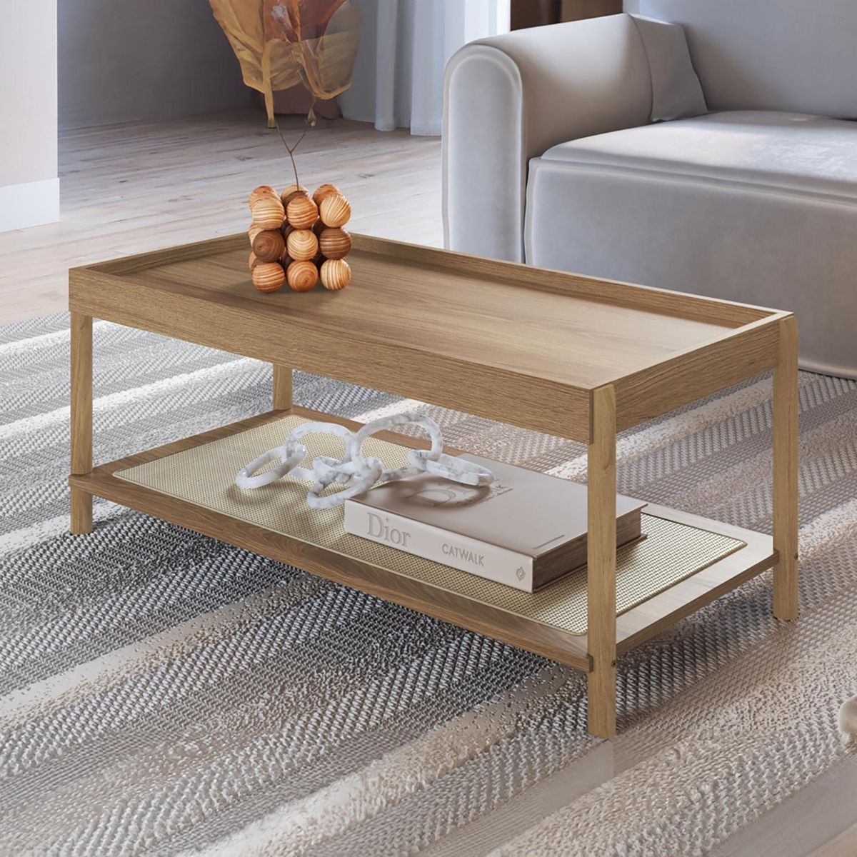 DECOCASA - Mesa de Centro Oslo natural ratan