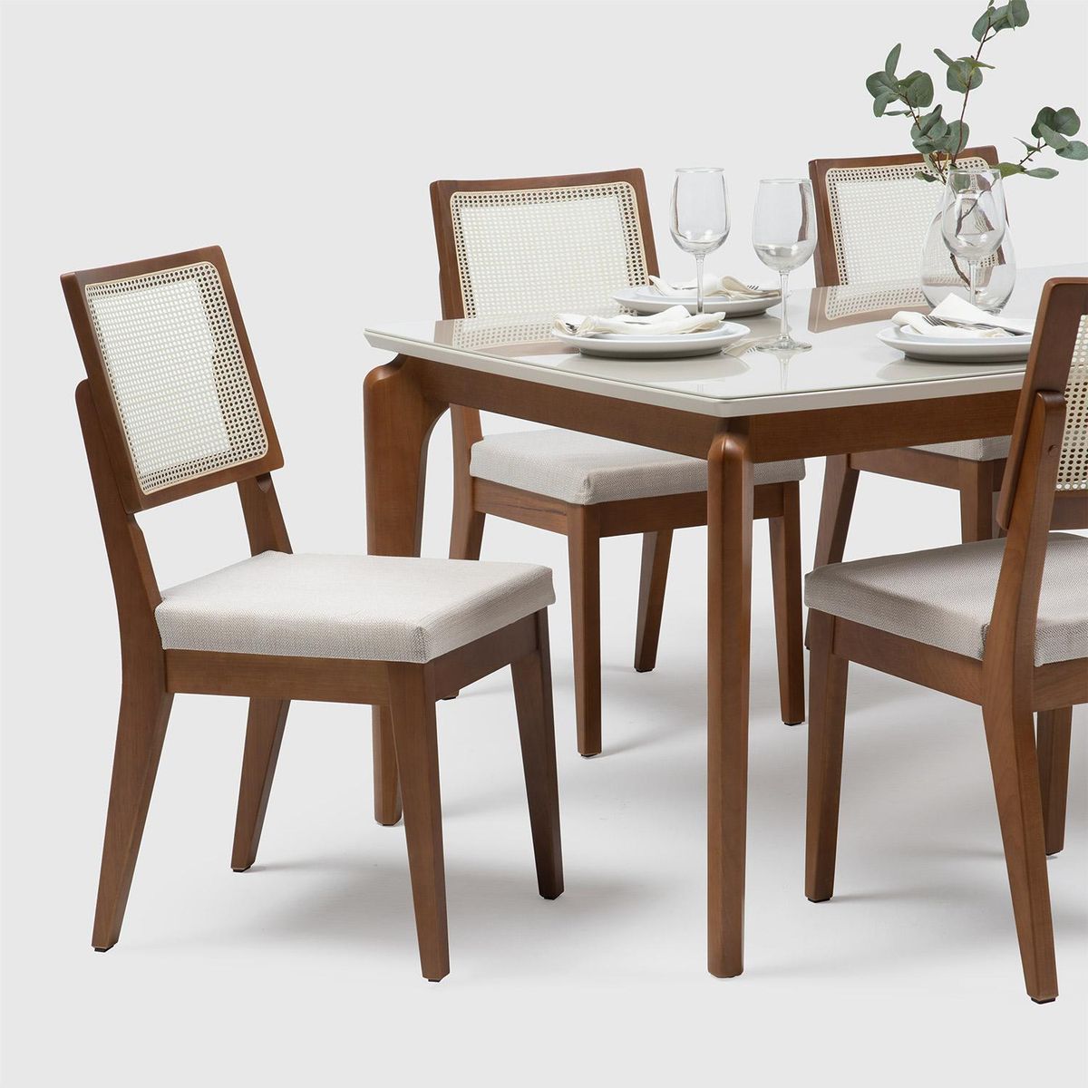 DECOCASA - Juego de Comedor Sagarata 6 Sillas Mesa Rectangular 100x79,8x183 cm Off White / Cafe