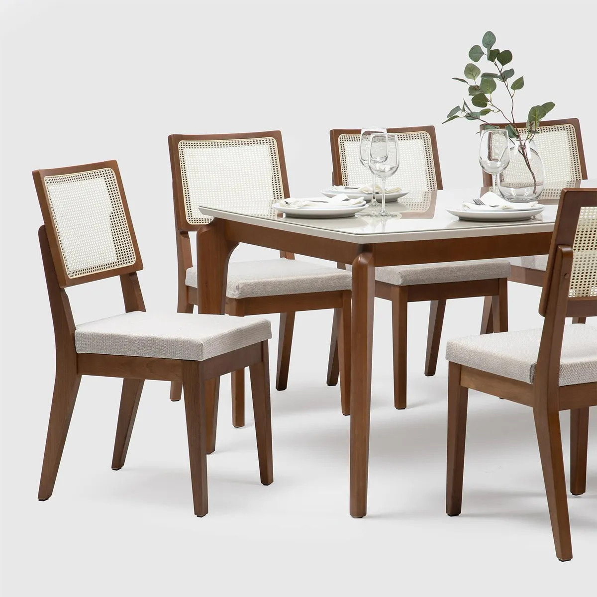 DECOCASA - Juego de Comedor Laurent 8 Sillas Mesa Rectangular 100x79,8x209 cm Off White