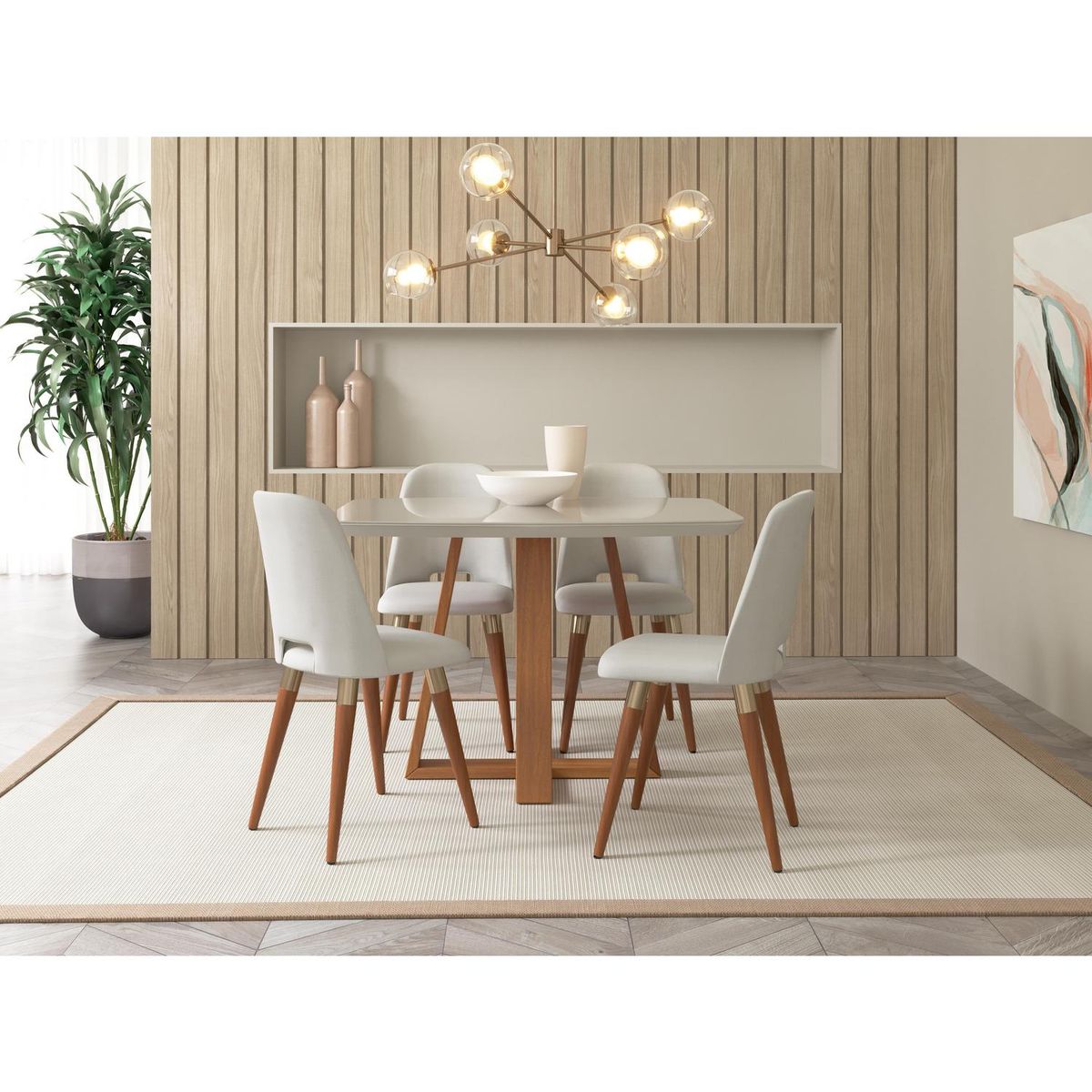 DECOCASA - Juego de Comedor Selina 4 Sillas Mesa Rectangular 89,5x78x115,5 cm Off White