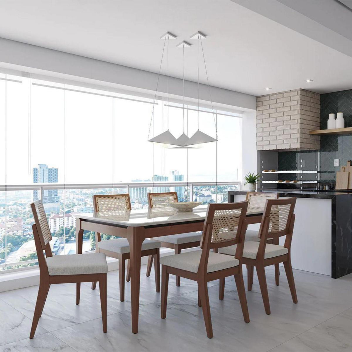 DECOCASA - Juego de Comedor Addar 6 Sillas Mesa Rectangular 90x77x160 cm Off White