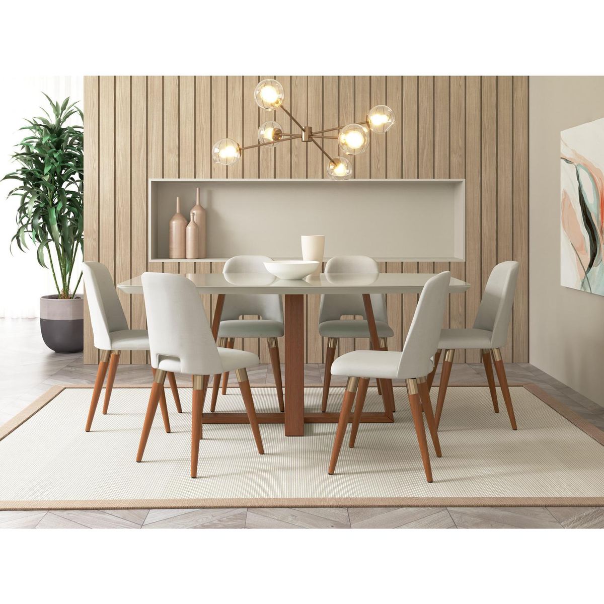 DECOCASA - Juego de Comedor Bennet 6 Sillas Mesa Rectangular 89,5x78x160 cm Off White