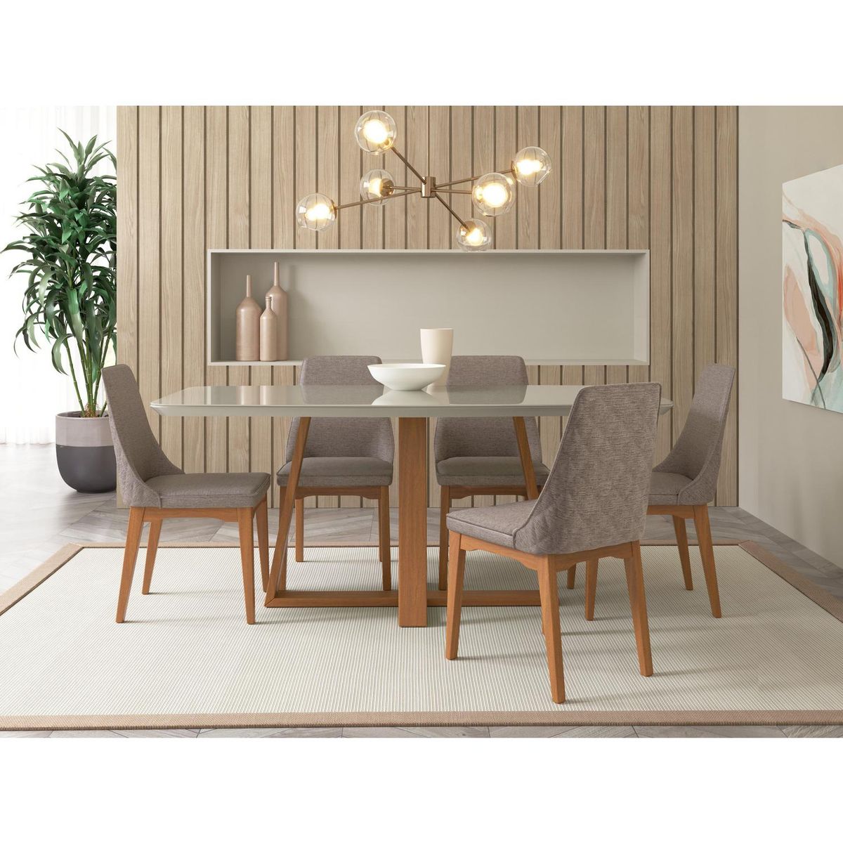 DECOCASA - Juego de Comedor Bennet 6 Sillas Mesa Rectangular 89,5x78x160 cm Off White