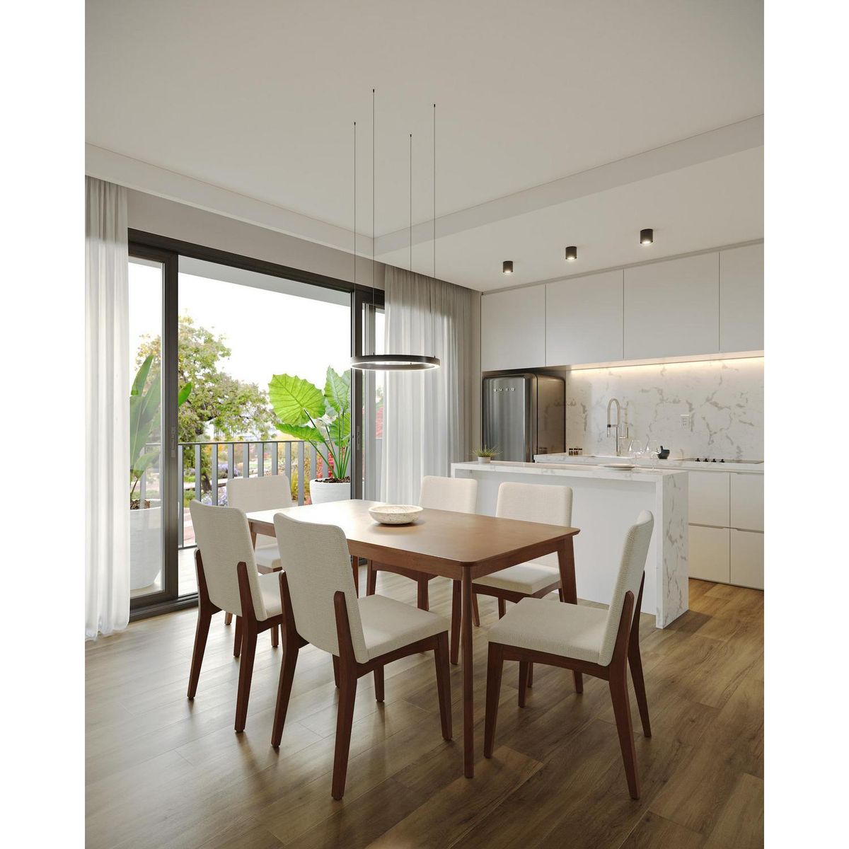 DECOCASA - Juego de Comedor Olive 6 Sillas Mesa Rectangular 89,5x76x180 cm Café