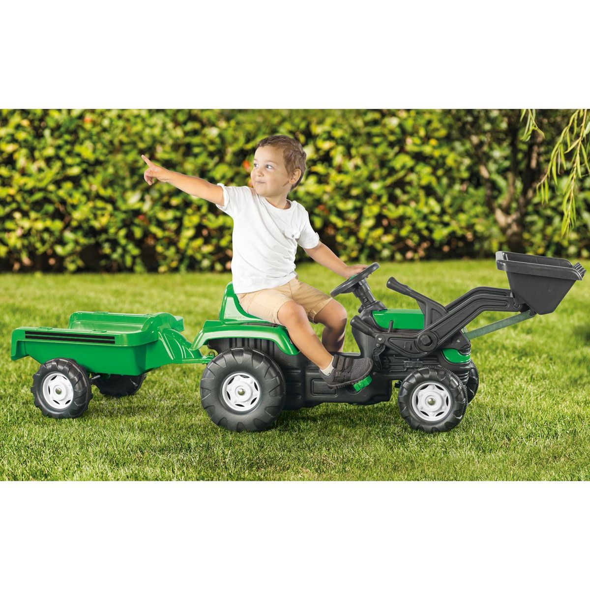 KIDSCOOL - Tractor Infantil Maxi Ranch a Pedales con Carrito y Pala Verde Desde 2 años