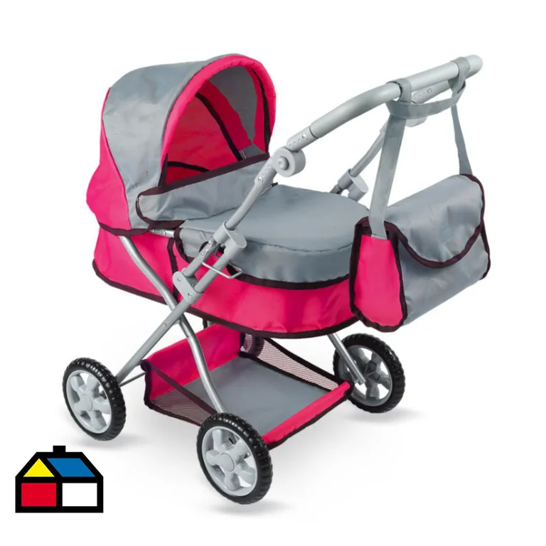 Coche Para Muñecas Bebé Rosado Con Bolso Maternal Infantil