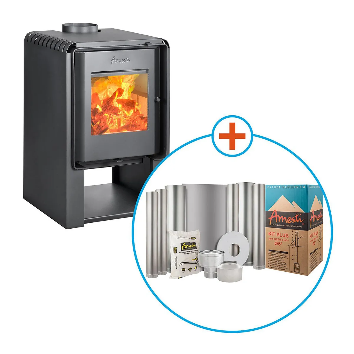 AMESTI - Estufa Leña Scantek 380/Kit Instalación 6" Gris