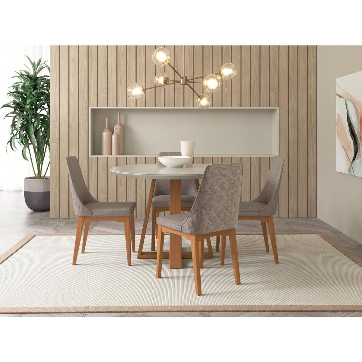 DECOCASA - Juego de Comedor Bennet 4 Sillas Mesa Redonda 115x77,4x115 cm Off White