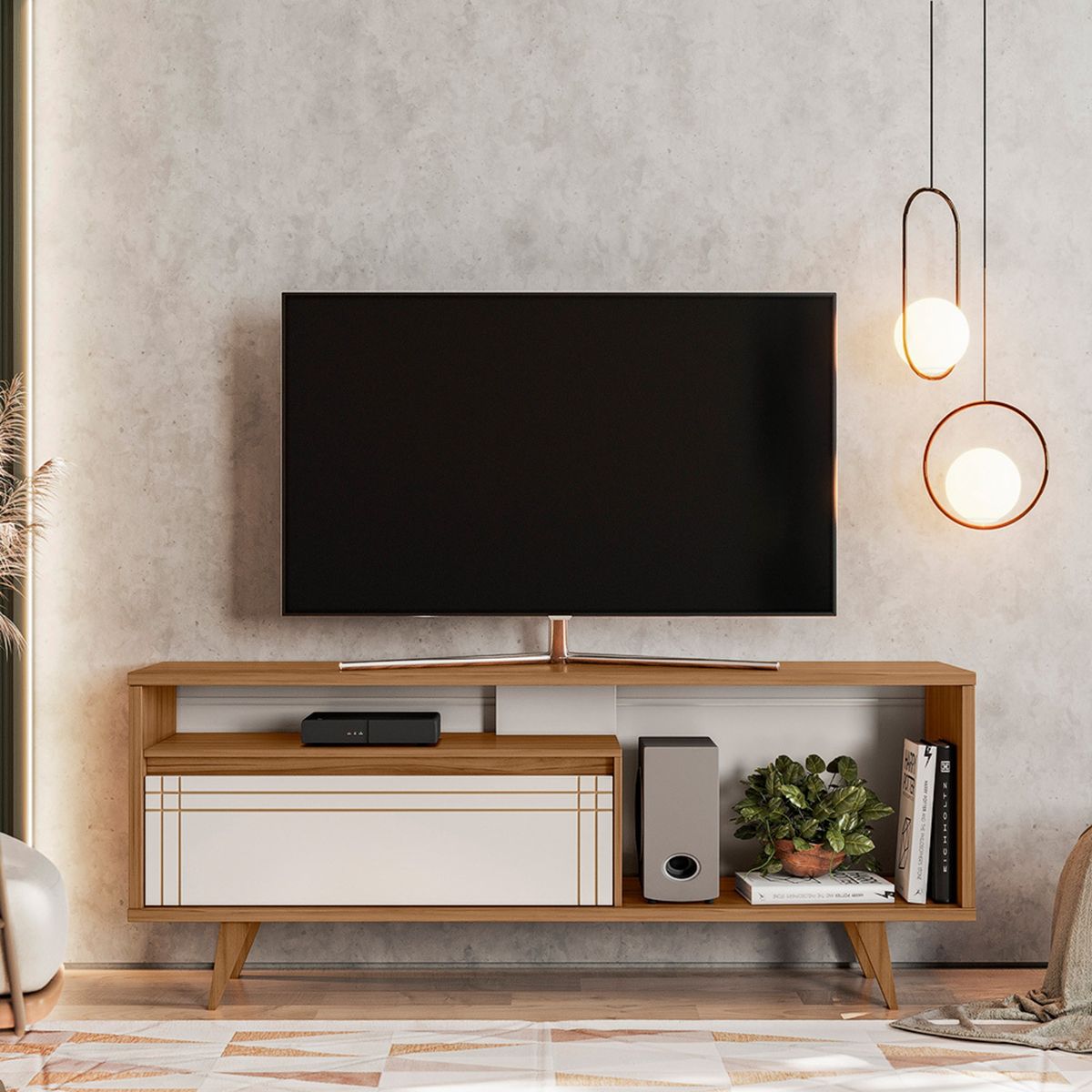 HOME MOBILI - Rack TV 55" Nori nogal/blanco