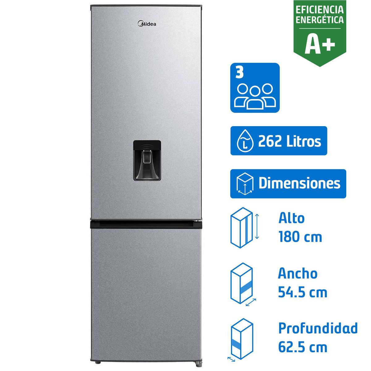 MIDEA - Refrigerador Bottom Freezer No Frost 262 Litros Silver MDRB380FGE50