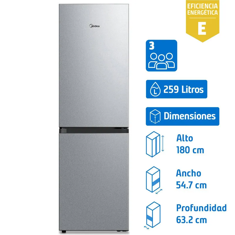 MIDEA - Refrigerador Bottom Freezer No Frost 259 Litros Silver MDRB379FGF50