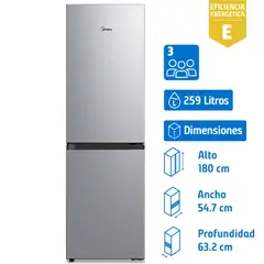 MIDEA - Refrigerador Bottom Freezer No Frost 259 Litros Silver MDRB379FGF50