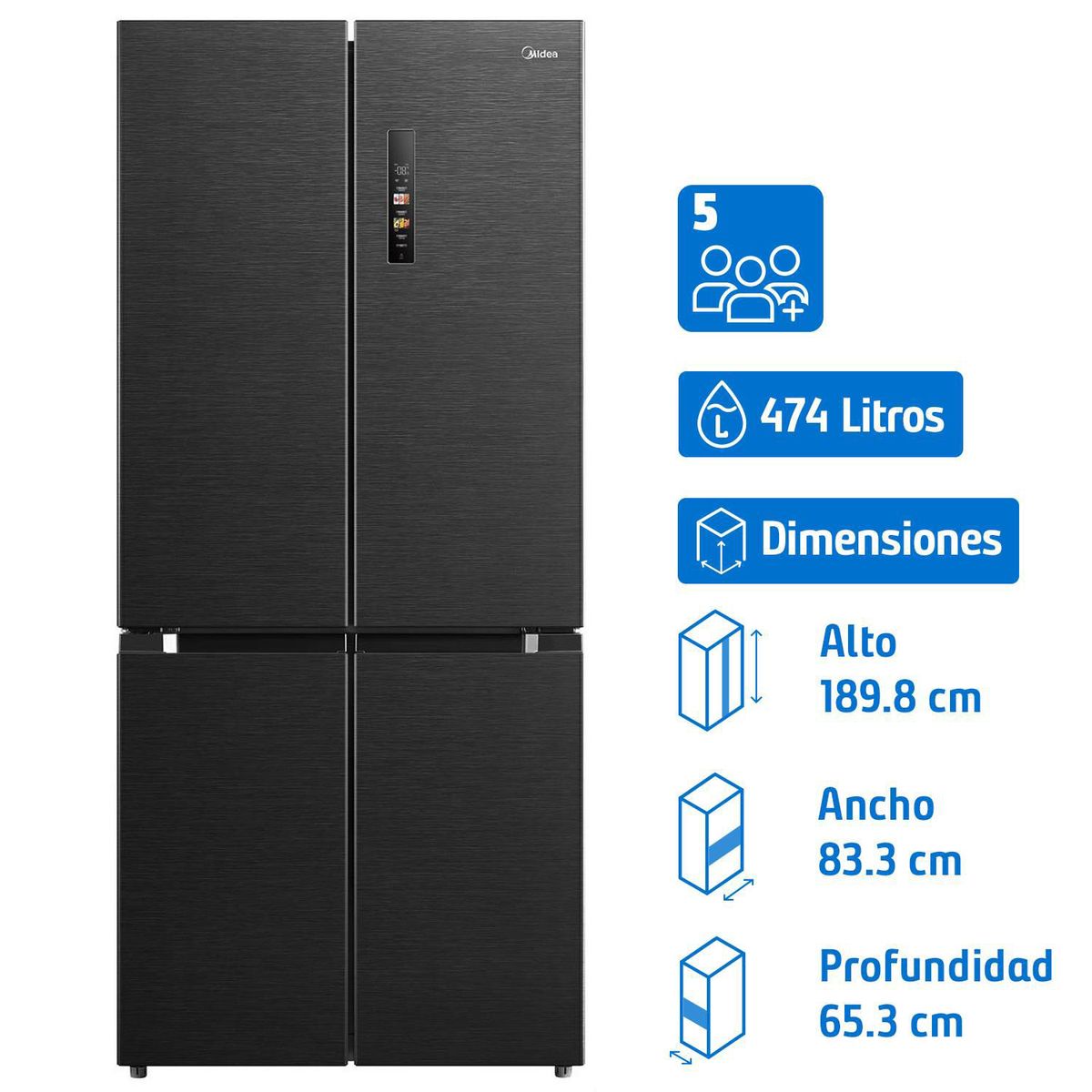 MIDEA - Refrigerador Side by Side No Frost 474 Litros Negro MDRM691MTEDX