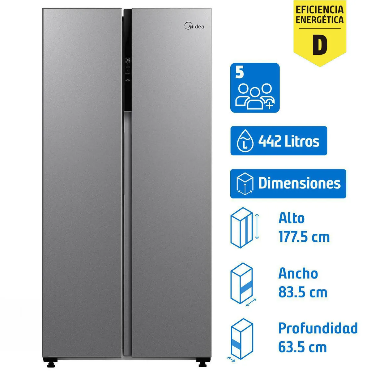 MIDEA - Refrigerador 2 Puertas Side by Side No Frost 442 Litros silver MDRS619FGE50