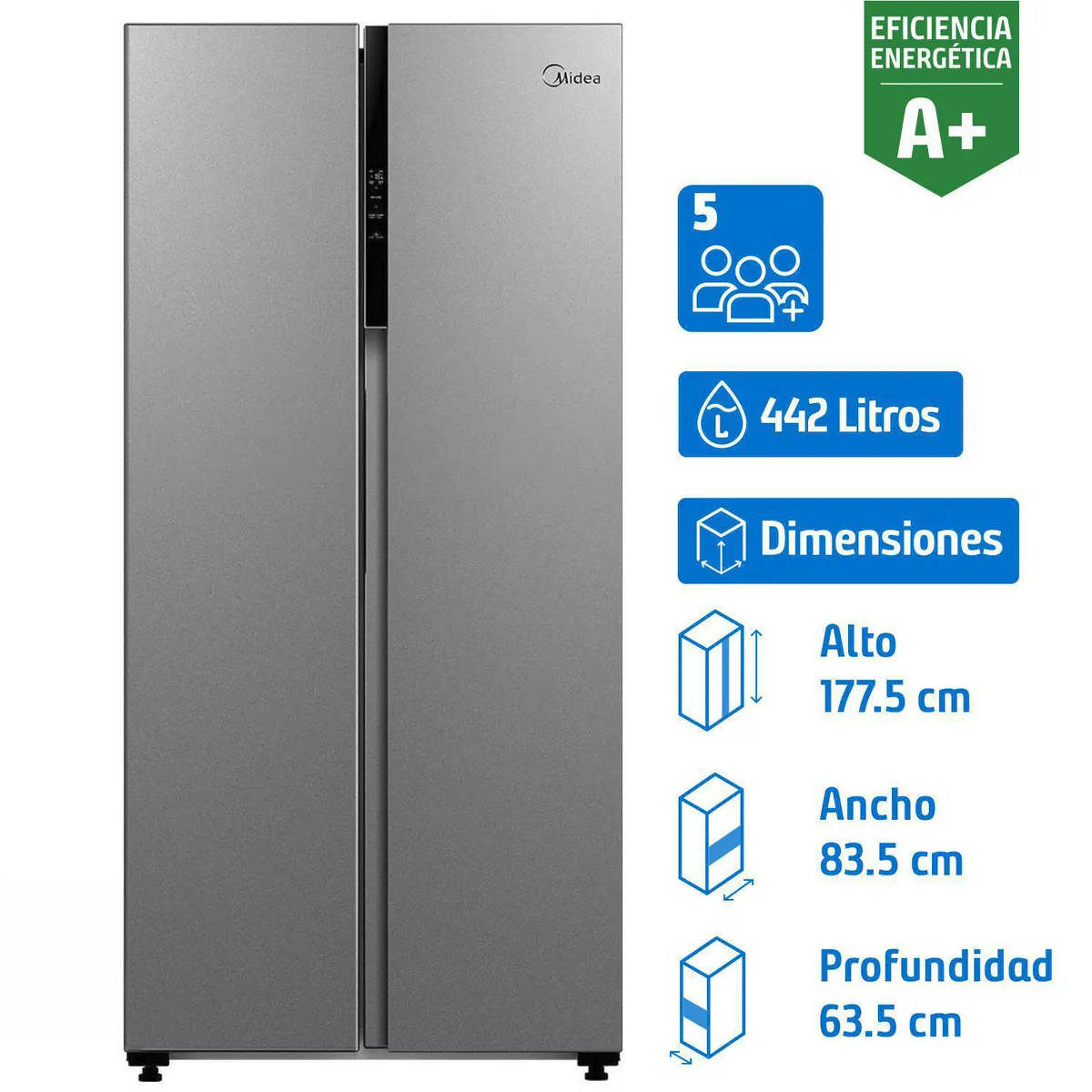 MIDEA - Refrigerador 2 Puertas Side by Side No Frost 442 Litros silver MDRS619FGE50