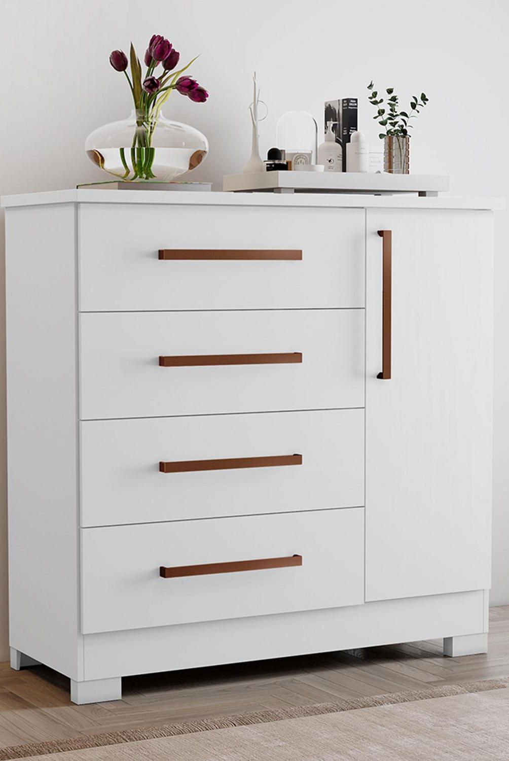 HOME MOBILI - Cómoda 1 Puerta 4 Cajón(es) Cómoda Toulouse 108x109x45 cm Blanco