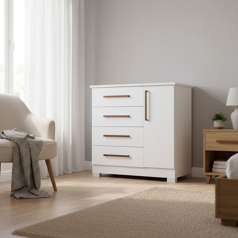 Cómoda 1 Puerta 4 Cajón(es) Cómoda Toulouse 108x109x45 cm Blanco