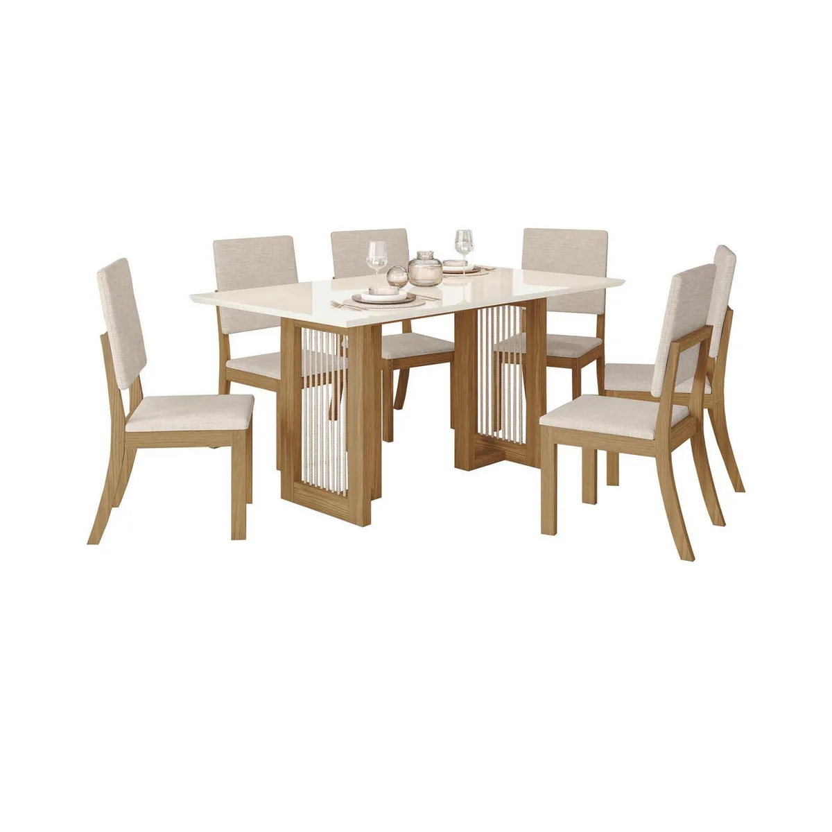 HOME MOBILI - Juego de Comedor Yara 6 Sillas Mesa Rectangular 90x80x160 cm Nogal/blanco