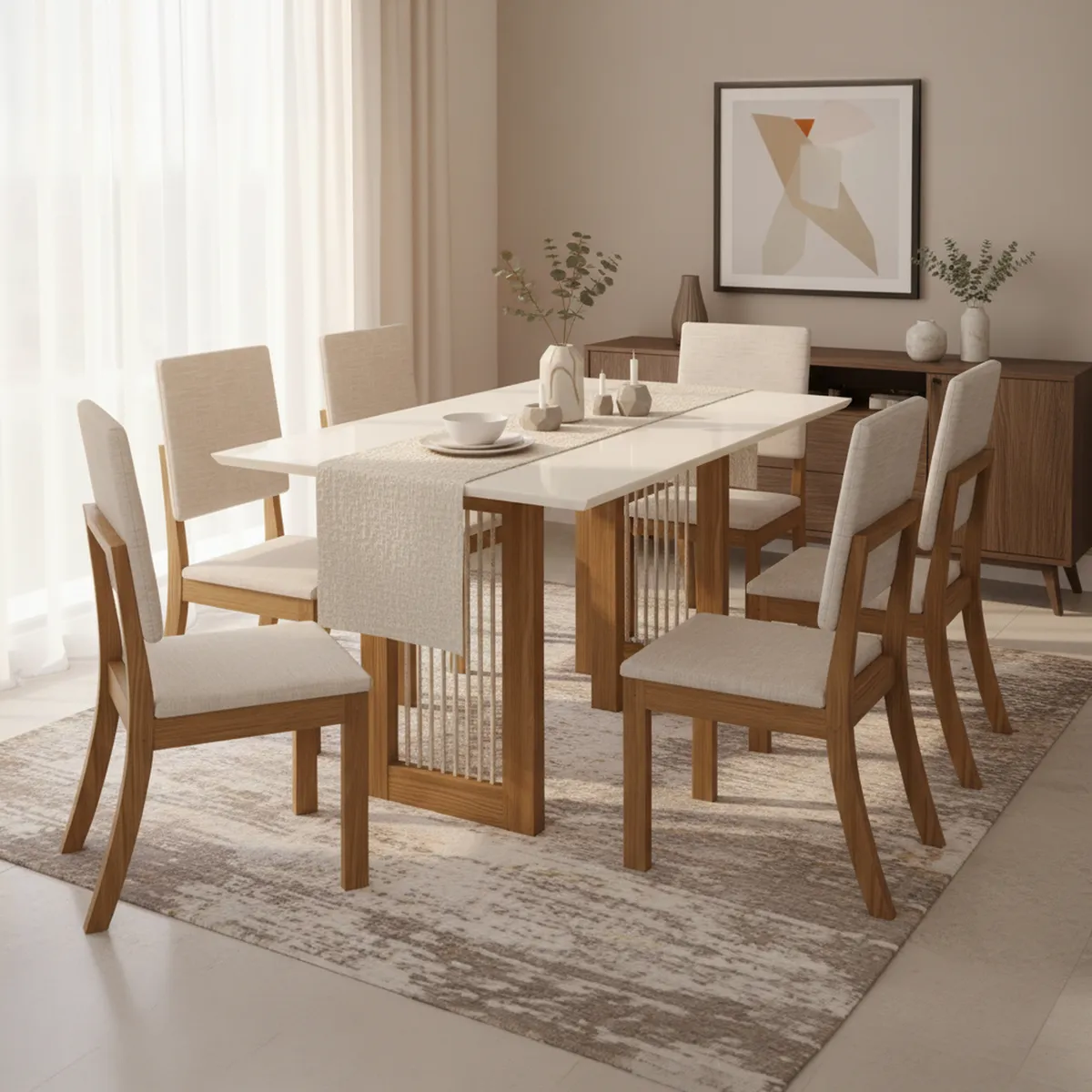 HOME MOBILI - Juego de Comedor Yara 6 Sillas Mesa Rectangular 90x80x160 cm Café