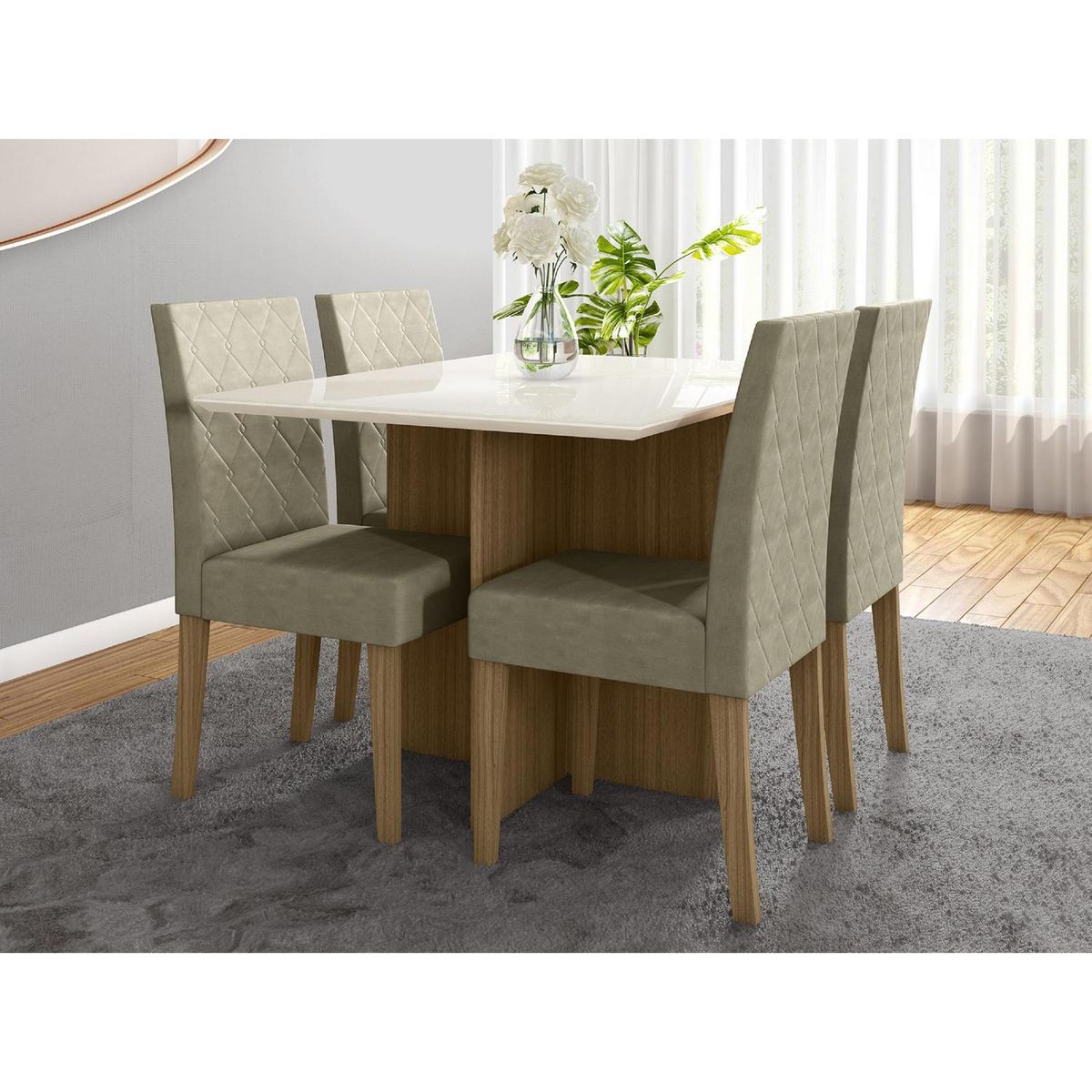 HOME MOBILI - Juego de Comedor HIll 4 Sillas Mesa Rectangular 90x80x120 cm Nogal/blanco